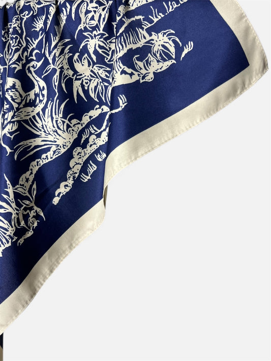 Square Hijab Silk - Navy Blue White