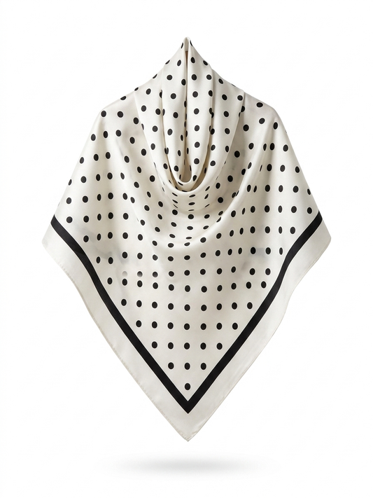 Square Satin Hijab - Polka White