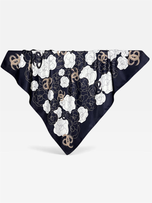 Square Hijab Silk - Floral Navy blue 