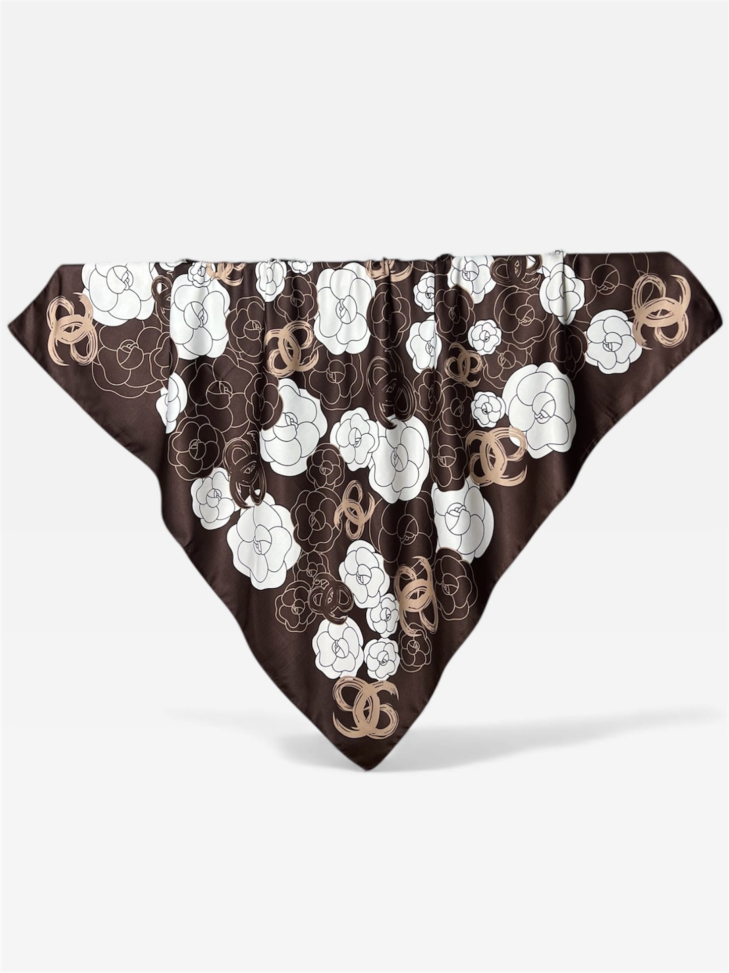Square Hijab Silk - Floral Brown 