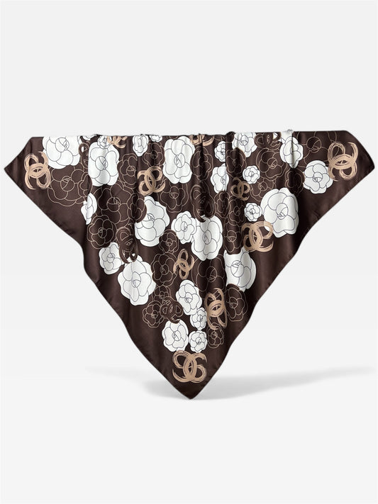 Square Hijab Silk - Floral Brown 