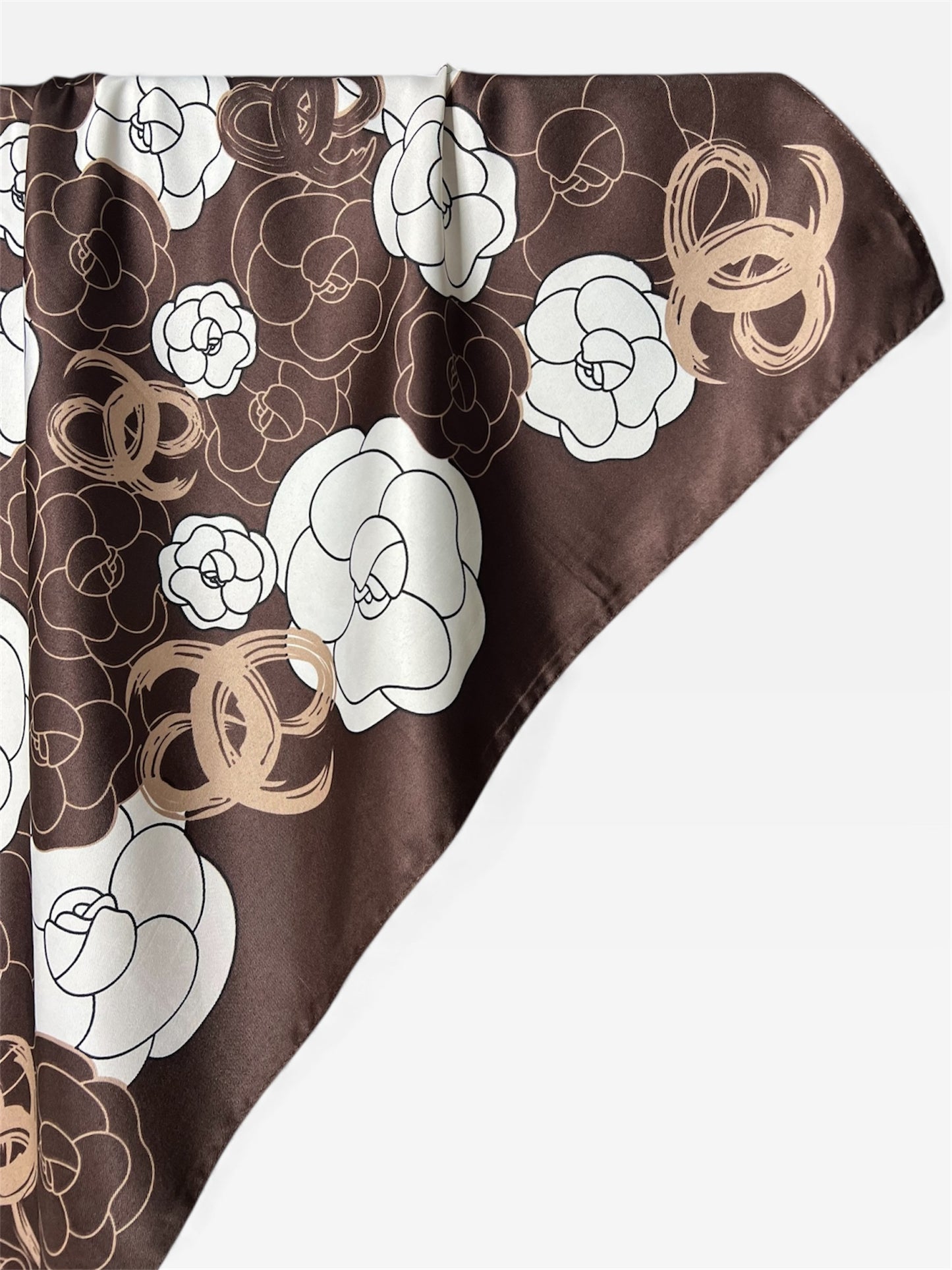 Square Hijab Silk - Floral Brown 
