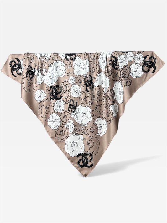 Square Hijab Silk - Floral Beige 