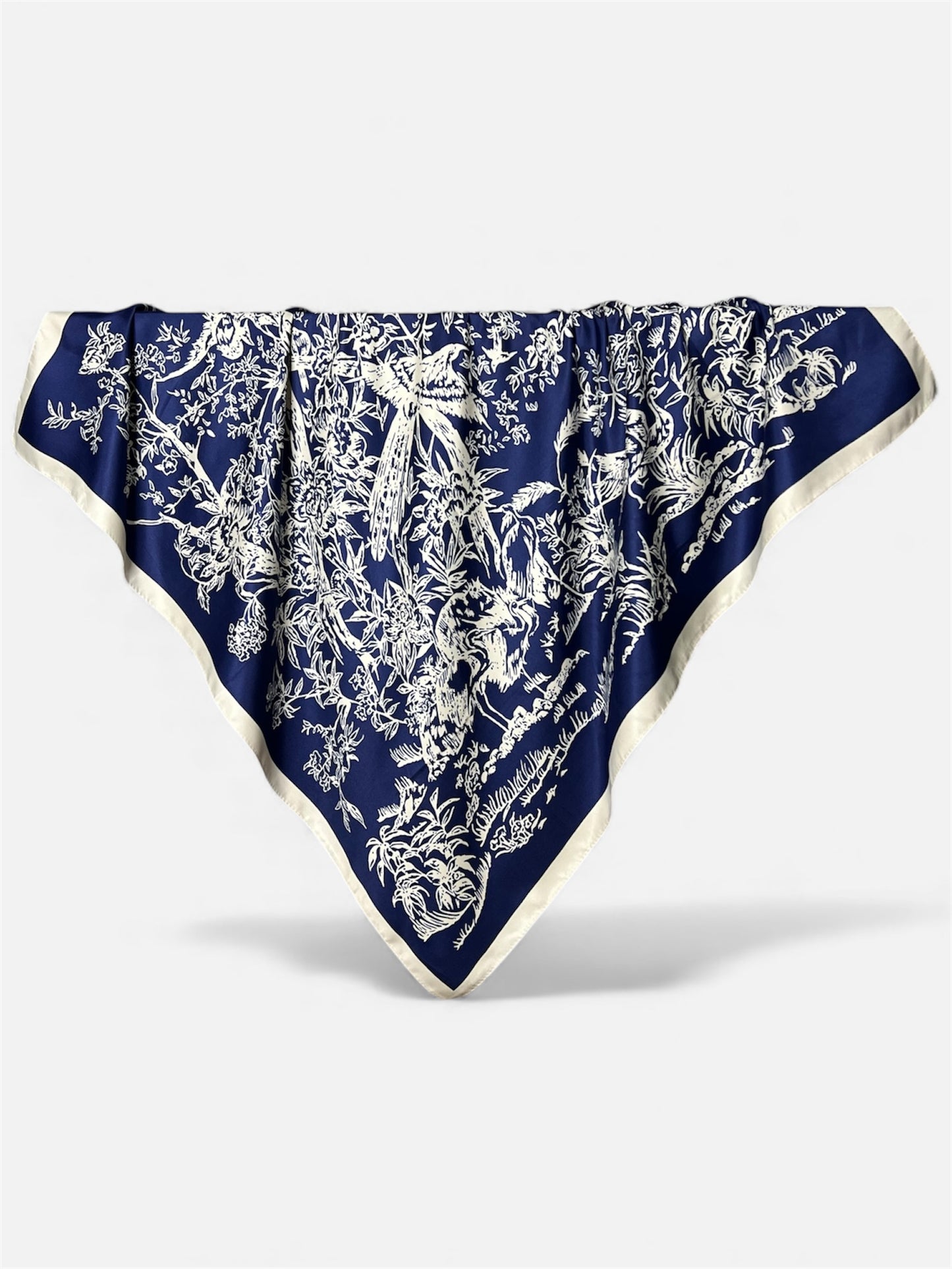 Square Hijab Silk - Navy Blue White 