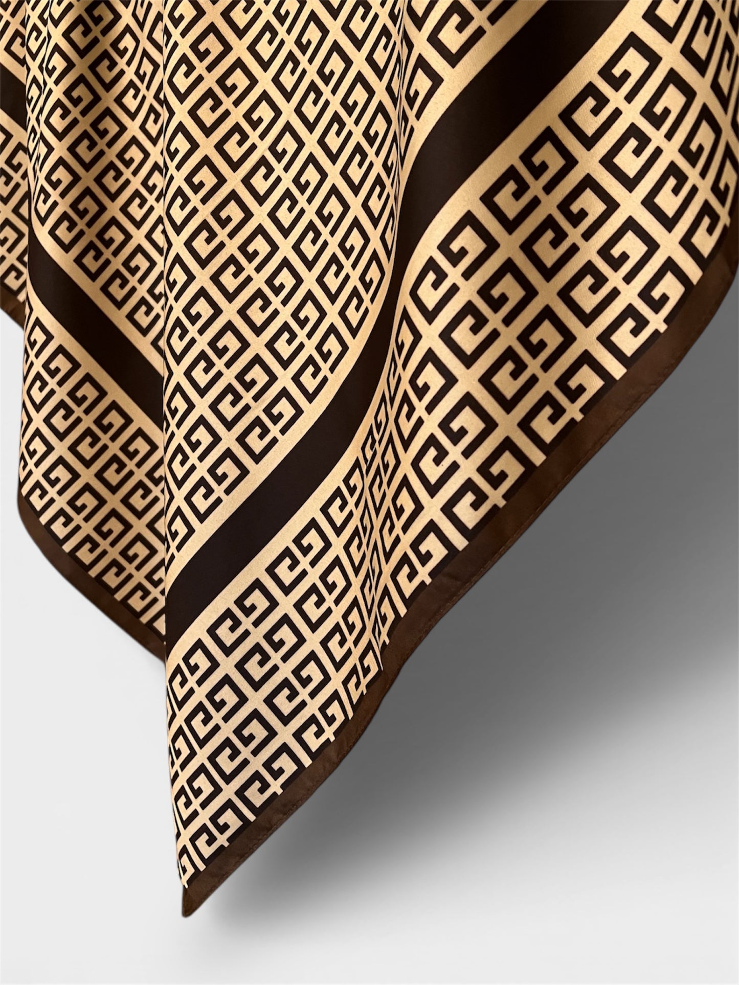 Square Satin Hijab - Geometric Mocha