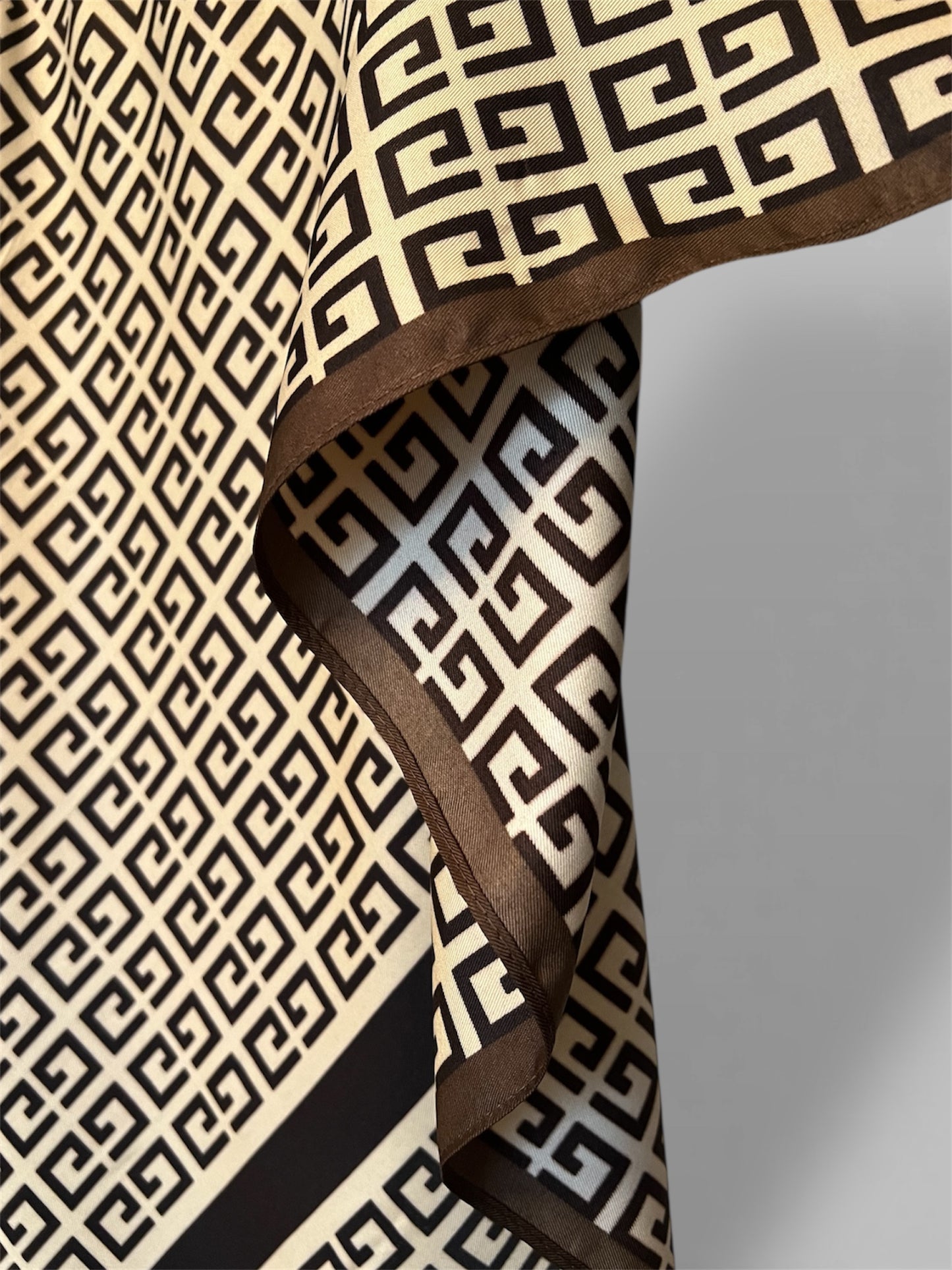 Square Satin Hijab - Geometric Mocha